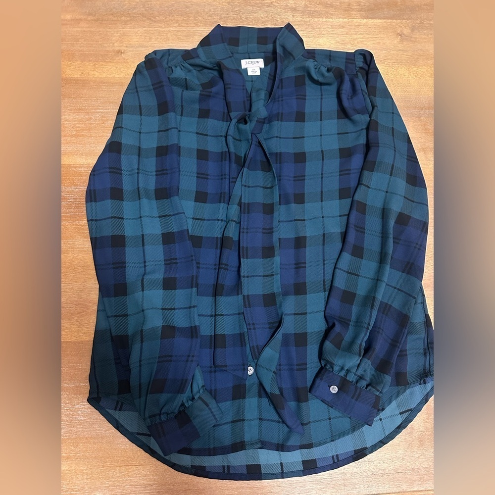 J Crew Women’s Tartan Blouse With Tie XS